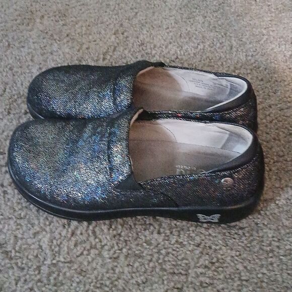 Alegria Kel-674 Black Leather Glitter Clogs Sz 38 EUC - Picture 3 of 8